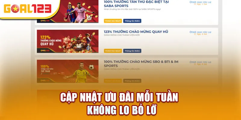 Các chương trình khuyến mãi hấp dẫn cho thành viên tại Goal123